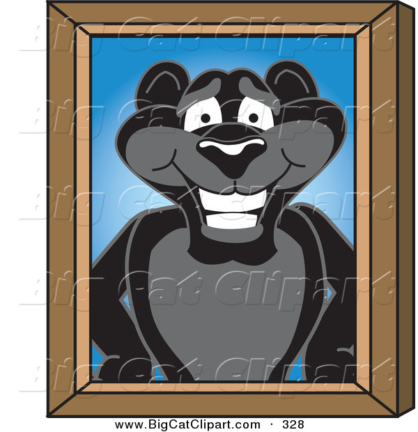 Big Cat Cartoon Vector Clipart of a Happy Black Jaguar Mascot Character Portrait
