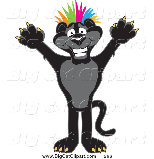 Big Cat Cartoon Vector Clipart of a Happy Black Jaguar Mascot Character Punk with Colorful Hair
