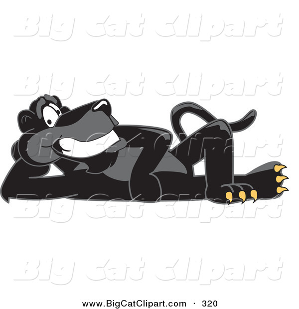 Big Cat Cartoon Vector Clipart of a Happy Black Jaguar Mascot Character Reclined