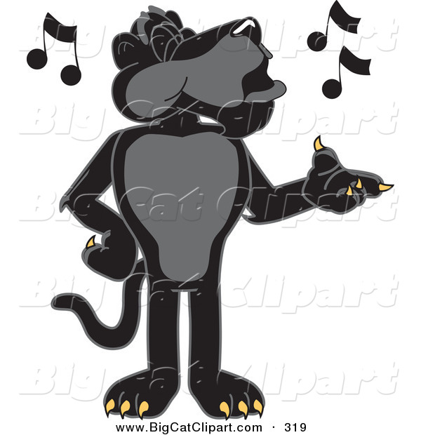 Big Cat Cartoon Vector Clipart of a Happy Black Jaguar Mascot Character Singing