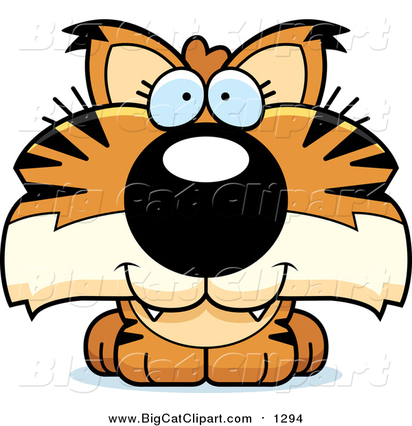Big Cat Cartoon Vector Clipart of a Happy Bobcat Cub