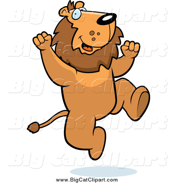 Big Cat Cartoon Vector Clipart of a Happy Cheering Lion Jumping