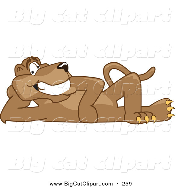 Big Cat Cartoon Vector Clipart of a Happy Cougar Mascot Character Reclining Back