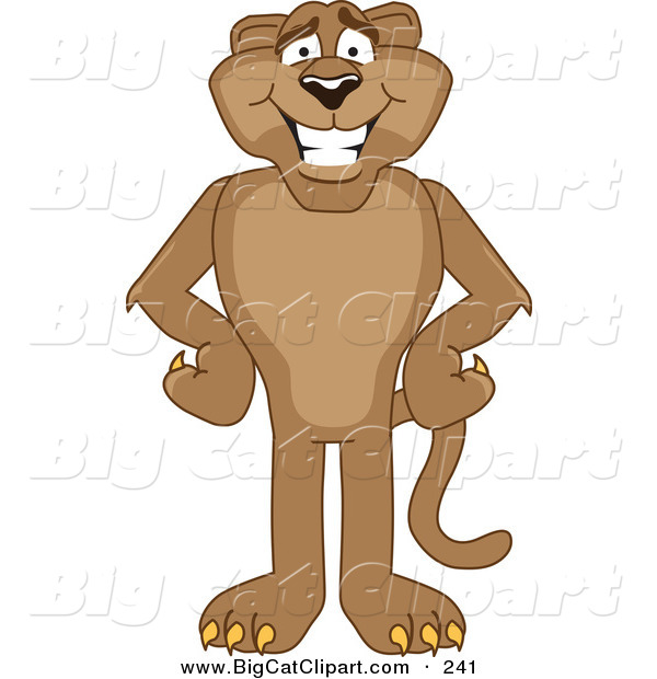 Big Cat Cartoon Vector Clipart of a Happy Cougar Mascot Character with His Hands on His Hips