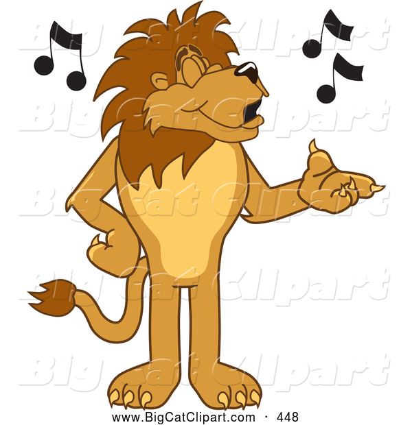 Big Cat Cartoon Vector Clipart of a Happy Lion Character Mascot Singing