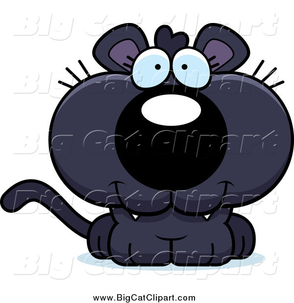 Big Cat Cartoon Vector Clipart of a Happy Panther Cub
