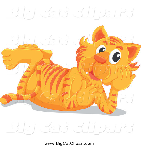Big Cat Cartoon Vector Clipart of a Happy Tiger Resting on His Belly