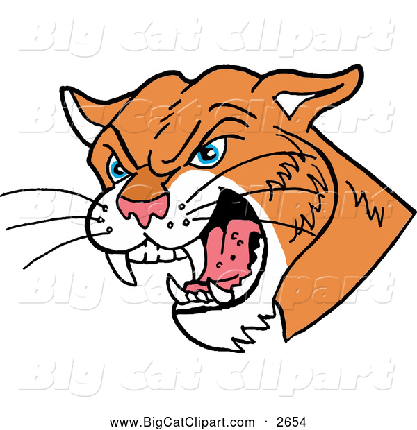 Big Cat Cartoon Vector Clipart of a Hissing Cougar