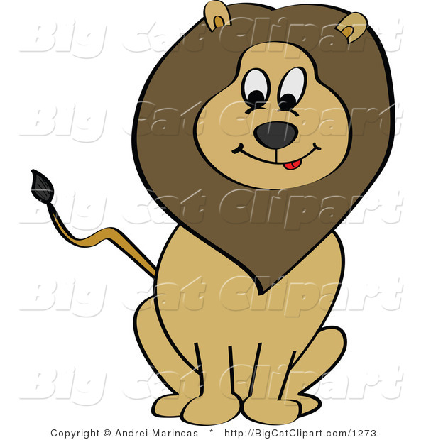 Big Cat Cartoon Vector Clipart of a Hungry Sitting Lion