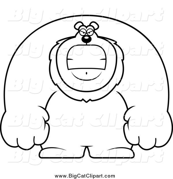 Big Cat Cartoon Vector Clipart of a Lineart Angry Buff Lion
