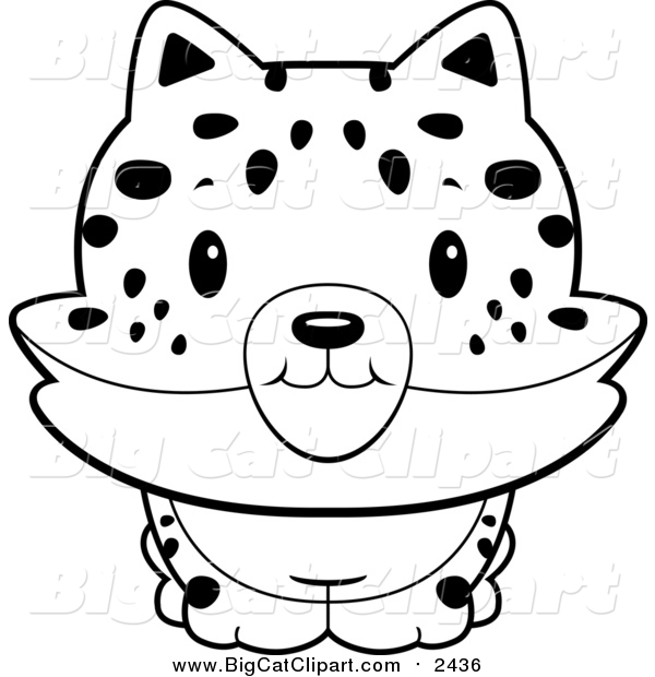 Big Cat Cartoon Vector Clipart of a Lineart Baby Bobcat Smiling