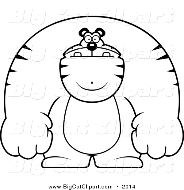 Big Cat Cartoon Vector Clipart of a Lineart Buff Tiger