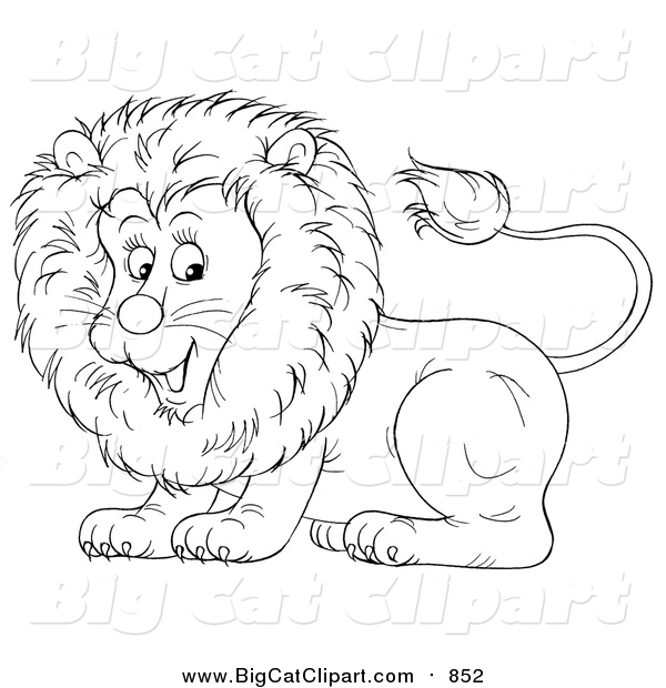 Big Cat Cartoon Vector Clipart of a Lineart Cute Lion