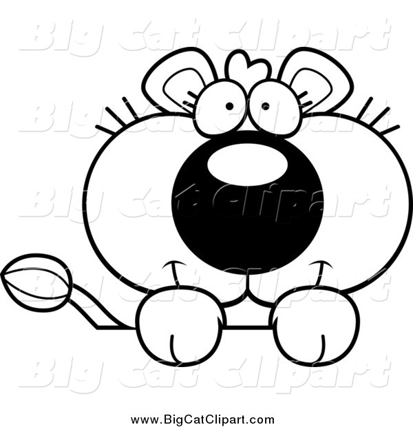 Big Cat Cartoon Vector Clipart of a Lineart Cute Lioness over a Surface