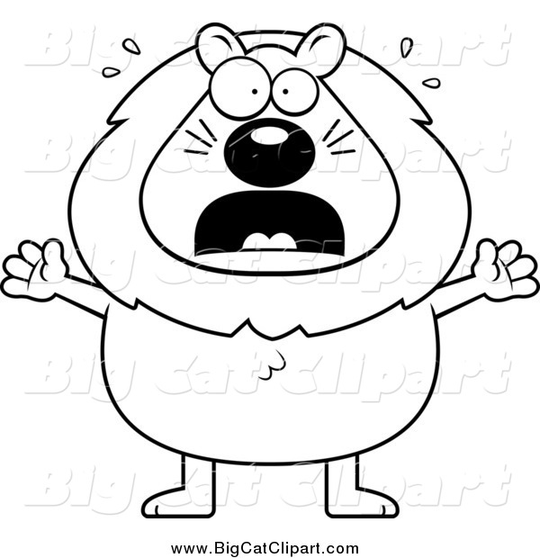 Big Cat Cartoon Vector Clipart of a Lineart Scared Lion