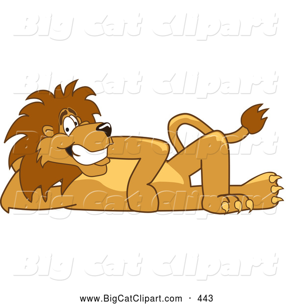 Big Cat Cartoon Vector Clipart of a Lion Character Mascot Resting on the Ground