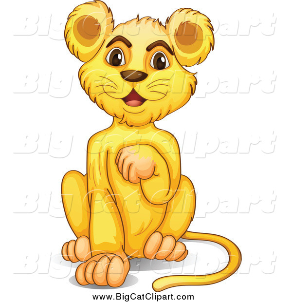 Big Cat Cartoon Vector Clipart of a Lion Cub Grooming