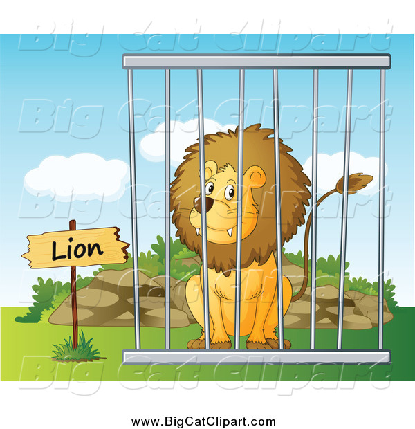 Big Cat Cartoon Vector Clipart of a Lion in a Cage