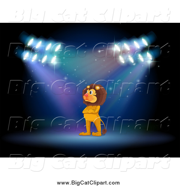 Big Cat Cartoon Vector Clipart of a Lion in Spotlights on a Stage