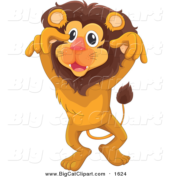 Big Cat Cartoon Vector Clipart of a Lion Leaping