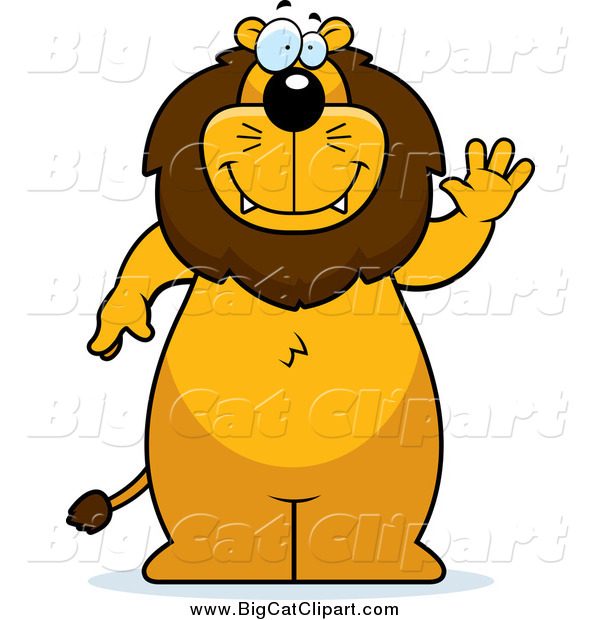 Big Cat Cartoon Vector Clipart of a Lion Standing and Waving