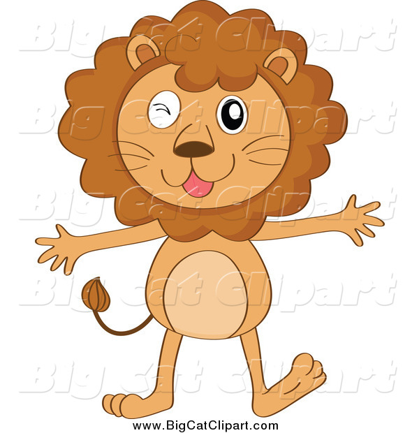 Big Cat Cartoon Vector Clipart of a Lion Winking with Open Arms