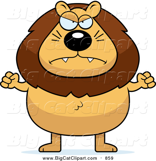 Big Cat Cartoon Vector Clipart of a Mad Male Lion Holding up Fists