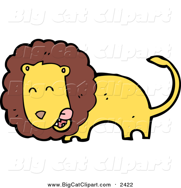 Big Cat Cartoon Vector Clipart of a Male Lion Licking His Lips