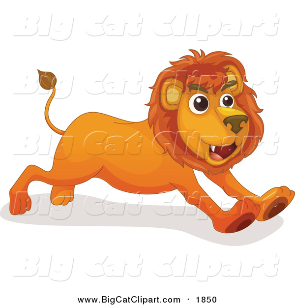 Big Cat Cartoon Vector Clipart of a Male Lion Running