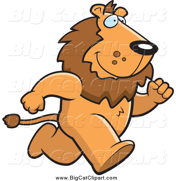 Big Cat Cartoon Vector Clipart of a Male Lion Running Upright on His Hind Legs