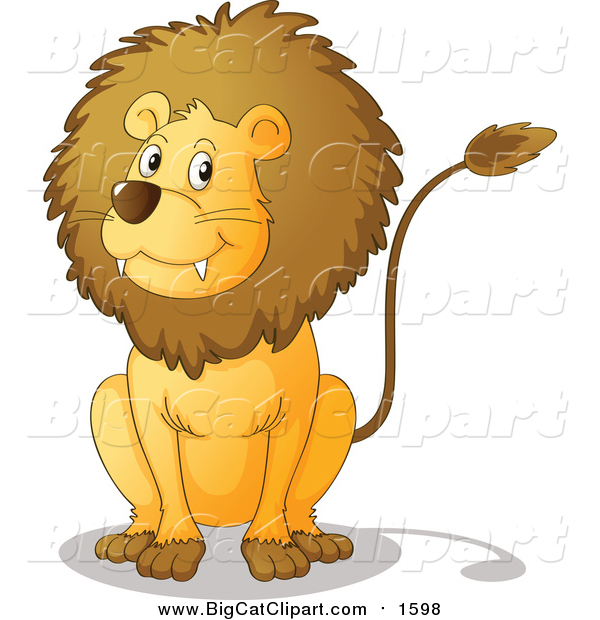 Big Cat Cartoon Vector Clipart of a Male Lion Sitting
