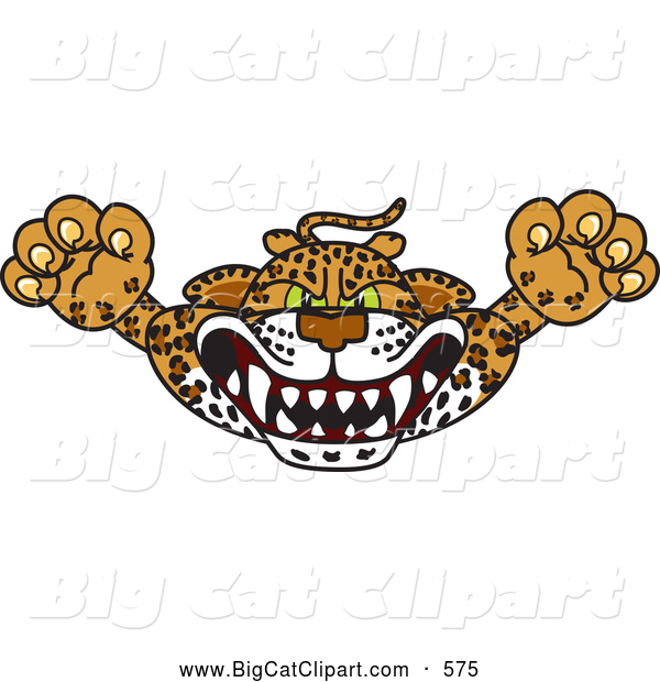 Big Cat Cartoon Vector Clipart of a Mean Cheetah, Jaguar or Leopard Character School Mascot Lurching Forward
