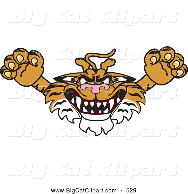 Big Cat Cartoon Vector Clipart of a Menacing Tiger Character School Mascot Lurching Forward