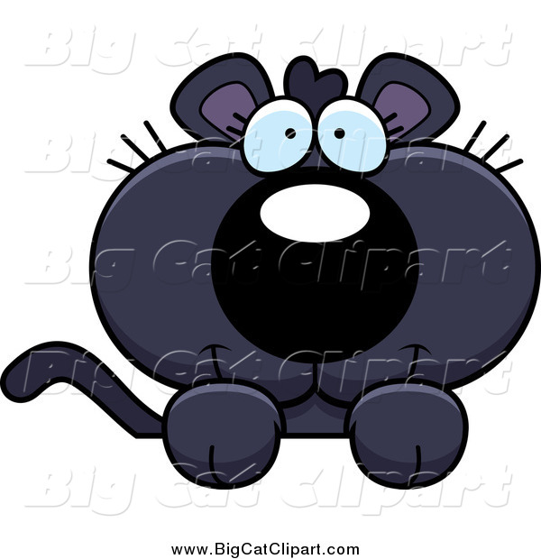 Big Cat Cartoon Vector Clipart of a Panther Cub over a Sign