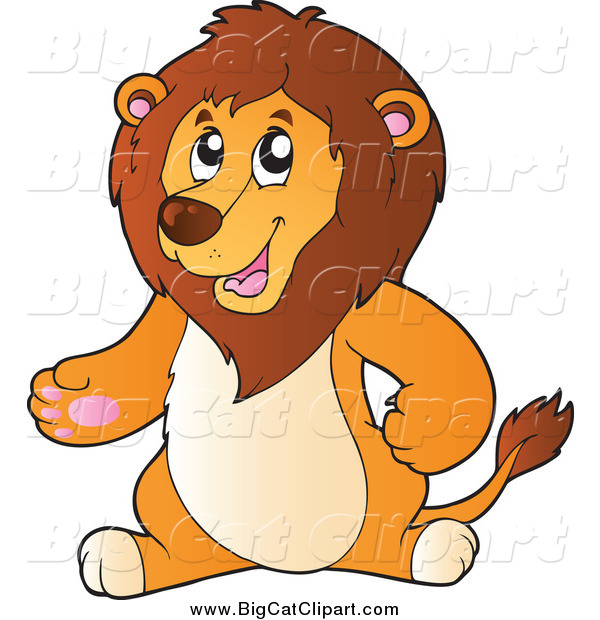 Big Cat Cartoon Vector Clipart of a Presenting Lion