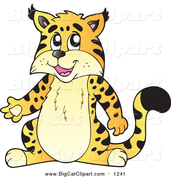 Big Cat Cartoon Vector Clipart of a Presenting Wildcat