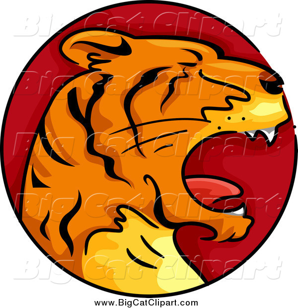 Big Cat Cartoon Vector Clipart of a Red Tiger Chinese Zodiac Circle
