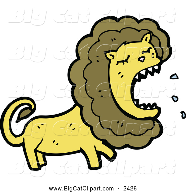 Big Cat Cartoon Vector Clipart of a Roaring Angry Male Lion