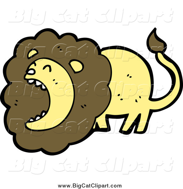 Big Cat Cartoon Vector Clipart of a Roaring Brown and Yellow Male Lion