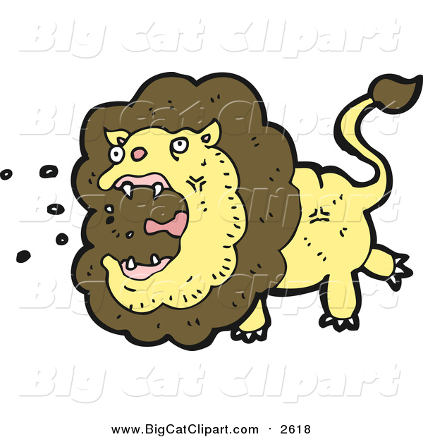 Big Cat Cartoon Vector Clipart of a Roaring Male Lion