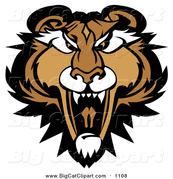 Big Cat Cartoon Vector Clipart of a Roaring Puma Cougar Mountain Lion Head