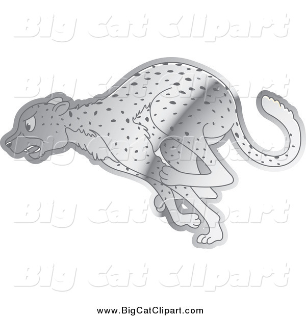 Big Cat Cartoon Vector Clipart of a Shiny Silver Running Cheetah