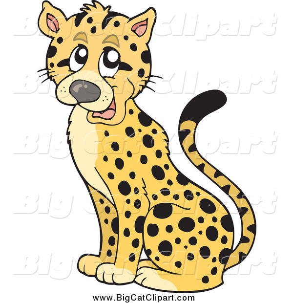 Big Cat Cartoon Vector Clipart of a Sitting Happy Cheetah