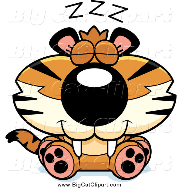 Big Cat Cartoon Vector Clipart of a Sleeping Tiger Cub