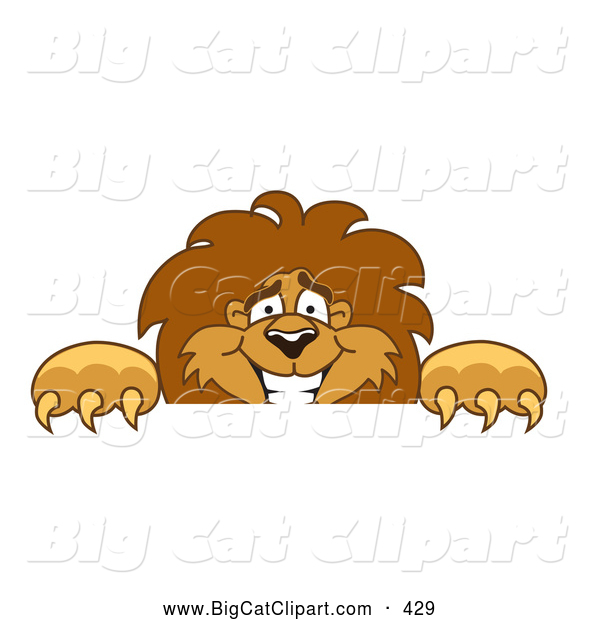 Big Cat Cartoon Vector Clipart of a Smiling Lion Character Mascot Looking over a Surface