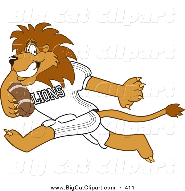 Big Cat Cartoon Vector Clipart of a Smiling Lion Character Mascot Playing Football
