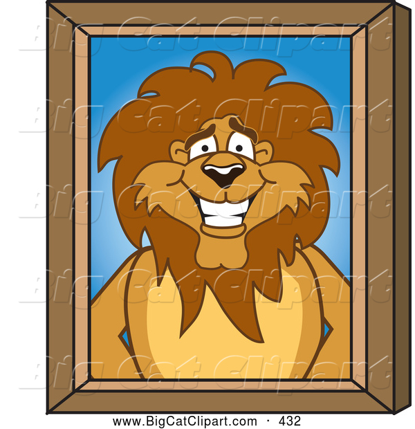 Big Cat Cartoon Vector Clipart of a Smiling Lion Character Mascot Portrait