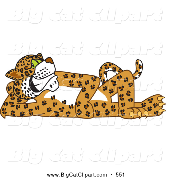Big Cat Cartoon Vector Clipart of a Spotted Cheetah, Jaguar or Leopard Character School Mascot Reclined