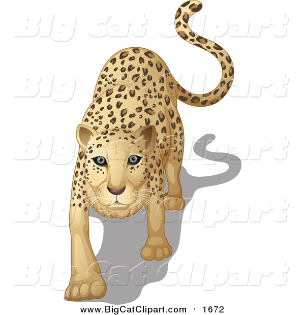 Big Cat Cartoon Vector Clipart of a Stalking Leopard