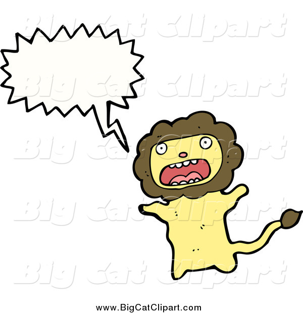 Big Cat Cartoon Vector Clipart of a Talking Scared Lion